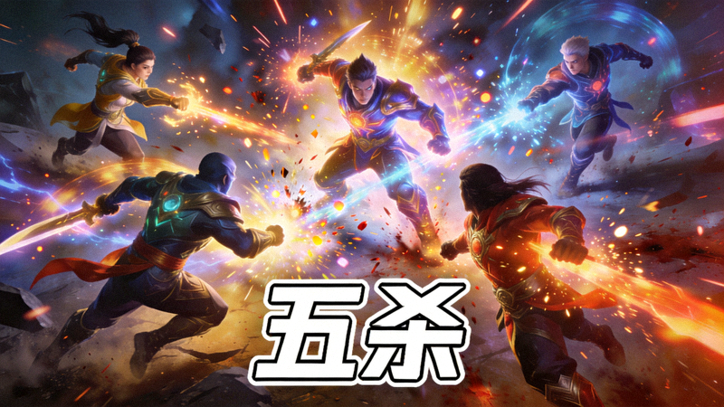 五杀精彩瞬间视频缩略图，游戏画面中角色释放华丽技能